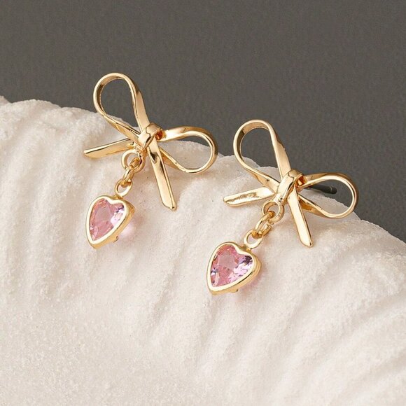 Jewelry - Multicolor Women's Golden Color Bow Heart Dangle Earring